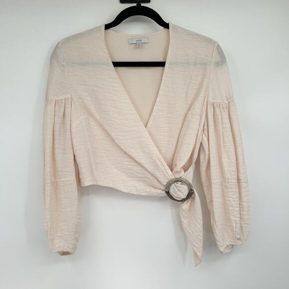 Joie Light Pink Sophiana Buckle Waist Wrap Crop Blouse Size XS - Picture 1 of 6